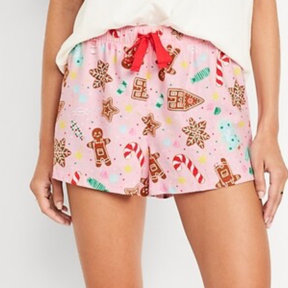 Old Navy Pink Christmas Gingerbread Sleep Shorts | L NWT Tie Waist